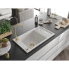 Mexen Elias chiuvetă din granit cu 1 compartiment și scurgător 795 x 480 mm, alb, sifon auriu - 6511791005-20-G