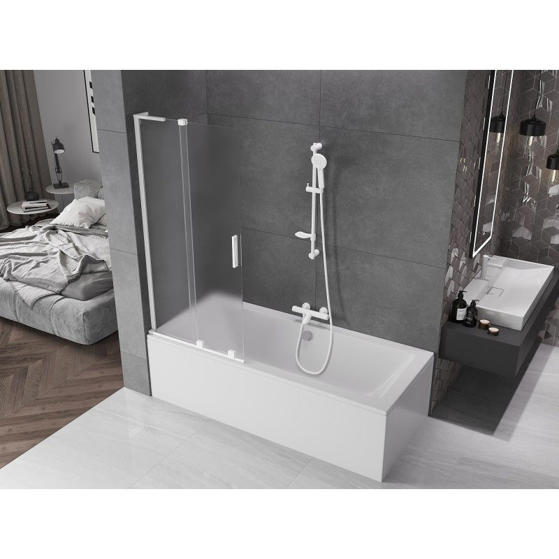 Mexen Velar L fürdőkád paraván 2-szárnyú toló 80 x 150 cm, zúzmara, fehér - 896-080-003-31-20