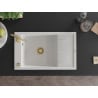 Mexen Elias chiuvetă din granit cu 1 compartiment și scurgător 795 x 480 mm, alb, sifon auriu - 6511791005-20-G