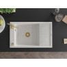 Mexen Elias gránit mosogató 1 medencés csöpögtetővel 795 x 480 mm, fehér, arany szifon - 6511791005-20-G