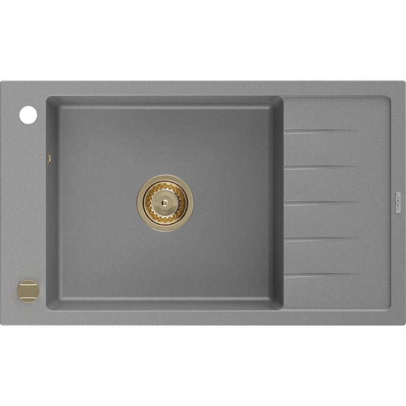 Mexen Elias1-medencés gránit mosogató edényszárítóval 795 x 480 mm, Szürke, szifon Arany - 6511791005-71-G