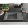 Mexen Elias chiuvetă de granit cu 1 compartiment cu scurgător 795 x 480 mm, gri, sifon auriu - 6511791005-71-G