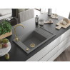 Mexen Elias chiuvetă de granit cu 1 compartiment cu scurgător 795 x 480 mm, gri, sifon auriu - 6511791005-71-G