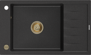 Mexen Elias chiuvetă granit 1-cameră cu picurator 795 x 480 mm, negru/argintiu metalic, sifon auriu - 6511791005-73-G