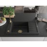 Mexen Elias chiuvetă granit 1-cameră cu picurator 795 x 480 mm, negru/argintiu metalic, sifon auriu - 6511791005-73-G