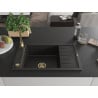 Mexen Elias chiuvetă din granit cu 1 compartiment cu picurător 795 x 480 mm, Neagră/Auriu metalic, sifon Auriu - 6511791005-75-G