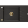 Mexen Elias chiuvetă de granit cu o cuvă și scurgător 795 x 480 mm, negru/auriu metalic, sifon auriu - 6511791005-75-G