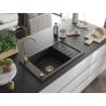 Mexen Elias chiuvetă din granit cu 1 compartiment cu picurător 795 x 480 mm, Neagră/Auriu metalic, sifon Auriu - 6511791005-75-G