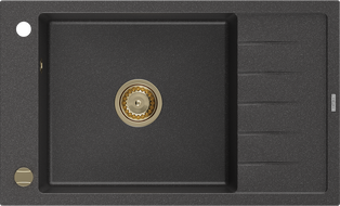 Mexen Elias1-medencés gránit mosogató edényszárítóval 795 x 480 mm, Fekete foltos, szifon Arany - 6511791005-76-G