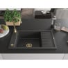 Mexen Elias chiuvetă de granit cu 1 cuvă și scurgător 795 x 480 mm, negru stropit, sifon auriu - 6511791005-76-G