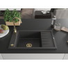 Mexen Elias chiuvetă de granit cu o cuvă și picurător 795 x 480 mm, negru cu puncte, sifon auriu - 6511791005-76-G