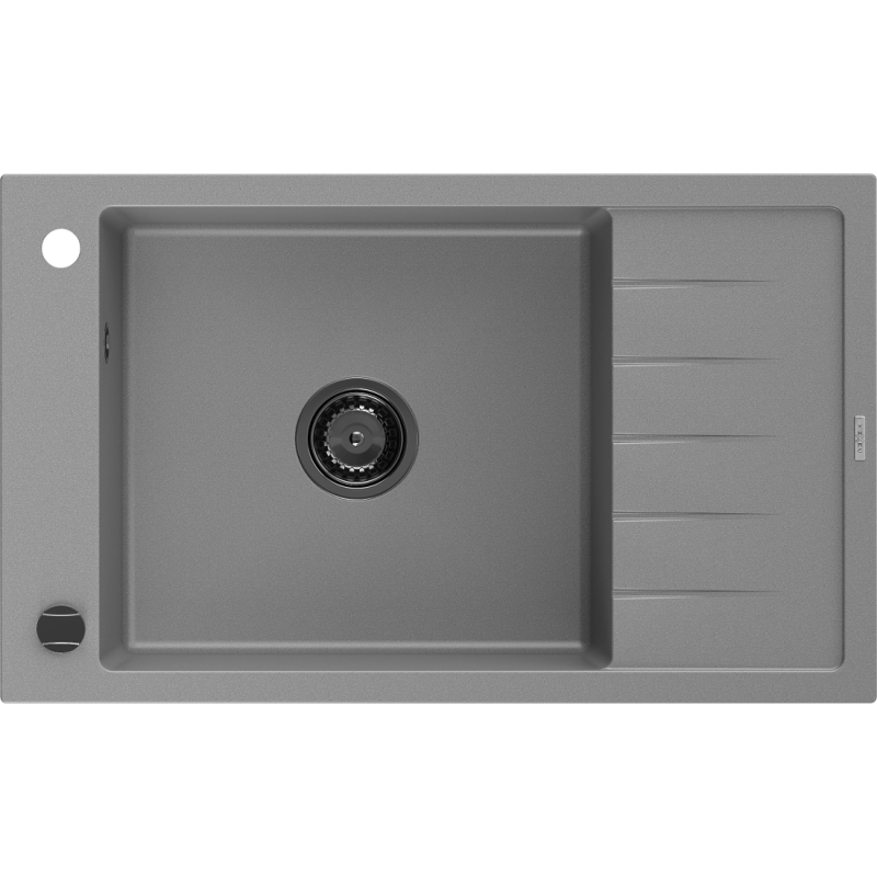 Mexen Elias chiuvetă de granit cu 1 cuvă și scurgător 795 x 480 mm, gri, sifon negru - 6511791005-71-B