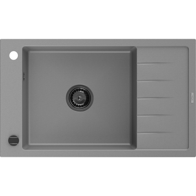 Mexen Elias chiuvetă de granit cu o cuvă și picurător 795 x 480 mm, gri, sifon negru - 6511791005-71-B