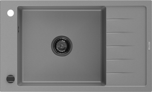 Mexen Elias chiuvetă de granit cu 1 cuvă și scurgător 795 x 480 mm, gri, sifon negru - 6511791005-71-B