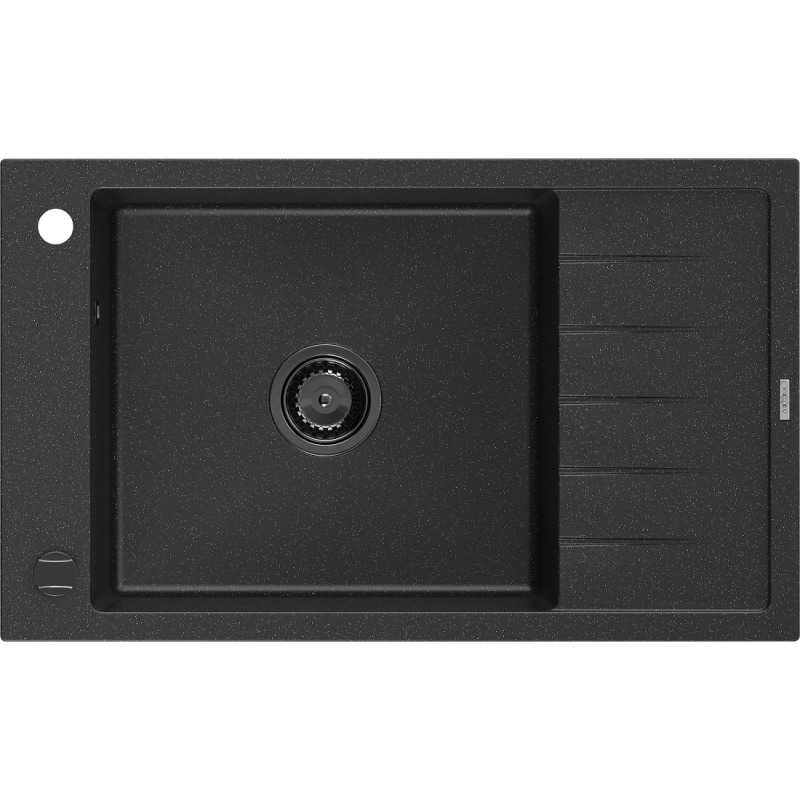 Mexen Elias 1 rekeszes, csepegtetős gránit mosogató 795 x 480 mm, fekete/ezüst metál, fekete szifon - 6511791005-73-B