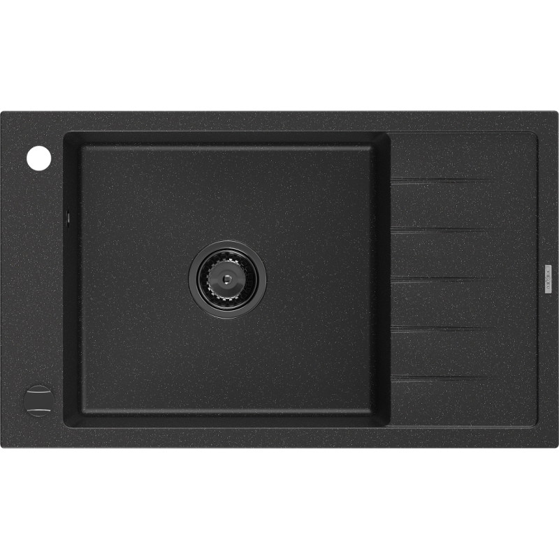 Mexen Elias chiuvetă granitică cu 1 compartiment și scurgător 795 x 480 mm, negru/argintiu metalizat, sifon negru