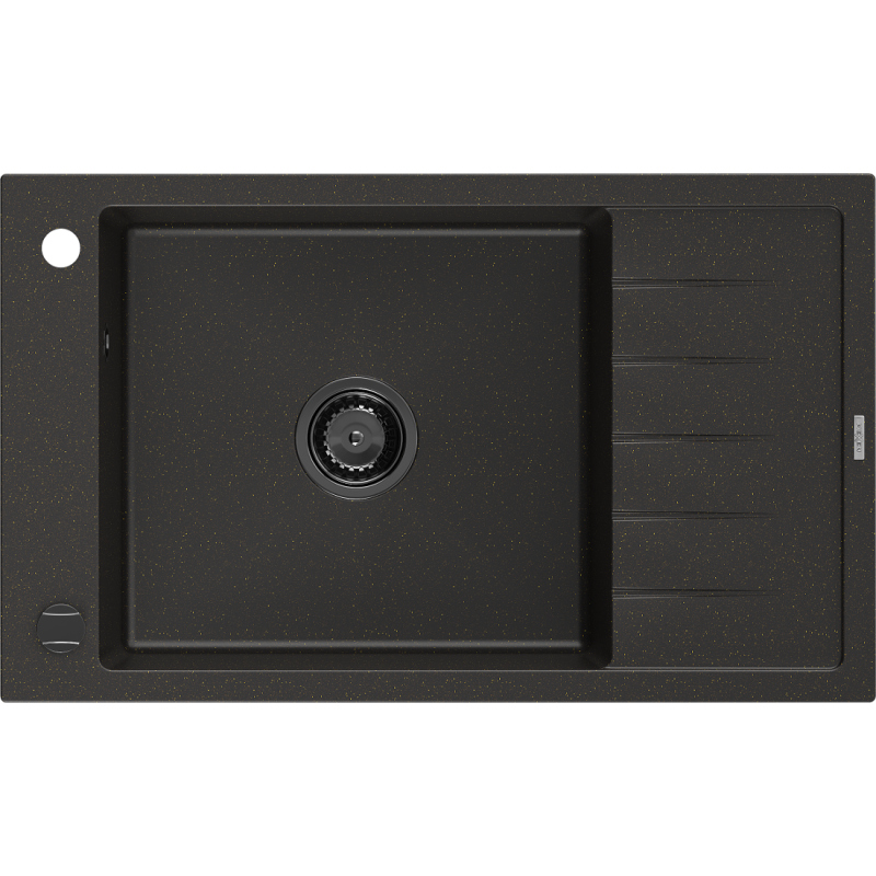 Mexen Elias chiuvetă din granit cu 1 cuvă și scurgător 795 x 480 mm, negru/auriu metalic, sifon negru - 6511791005-75-B