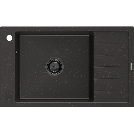 Mexen Elias chiuvetă de granit cu 1 cuvă cu scurgător 795 x 480 mm, negru/auriu metalic, sifon negru - 6511791005-75-B