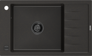 Mexen Elias chiuvetă din granit cu 1 cuvă și scurgător 795 x 480 mm, negru/auriu metalic, sifon negru - 6511791005-75-B