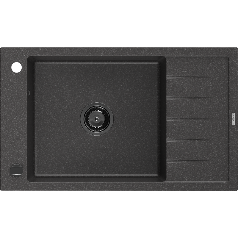 Mexen Elias chiuvetă de granit cu 1 compartiment și scurgător 795 x 480 mm, negru pătat, sifon negru - 6511791005-76-B