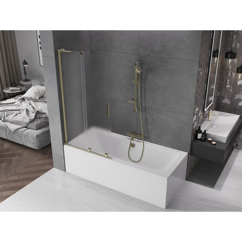 Mexen Velar L kádparaván 2-szárnyú toló 90 x 150 cm, fagyott, arany - 896-090-003-31-50