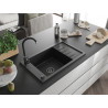Mexen Elias chiuvetă granitică 1-cameră cu scurgător 795 x 480 mm, neagră, sifon negru - 6511791005-77-B