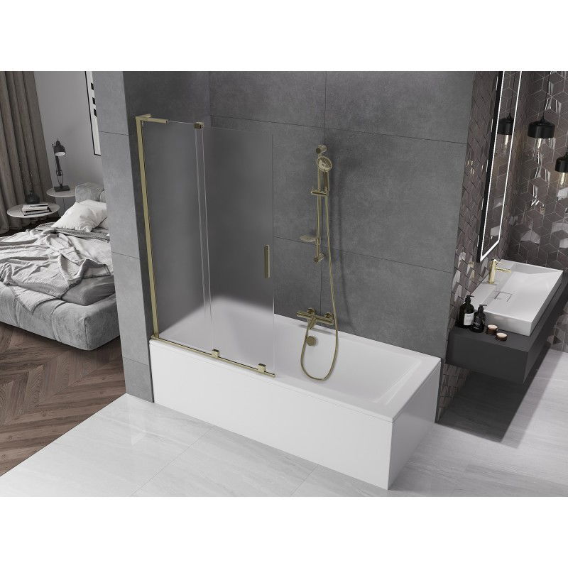 Mexen Velar L paravan de cadă extensibil cu 2 uși 110 x 150 cm, mat, auriu - 896-110-003-31-50