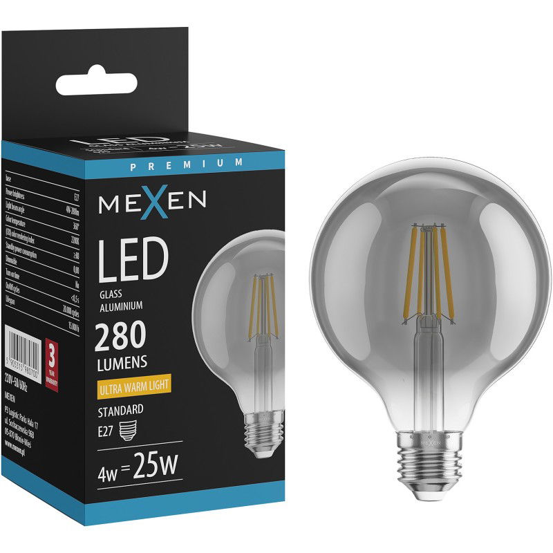 Mexen Vintis Bec LED cu filament E27, G95, 4W, Caldă - 2200K, 280 lm, fumuriu - L157-E27-0422-70