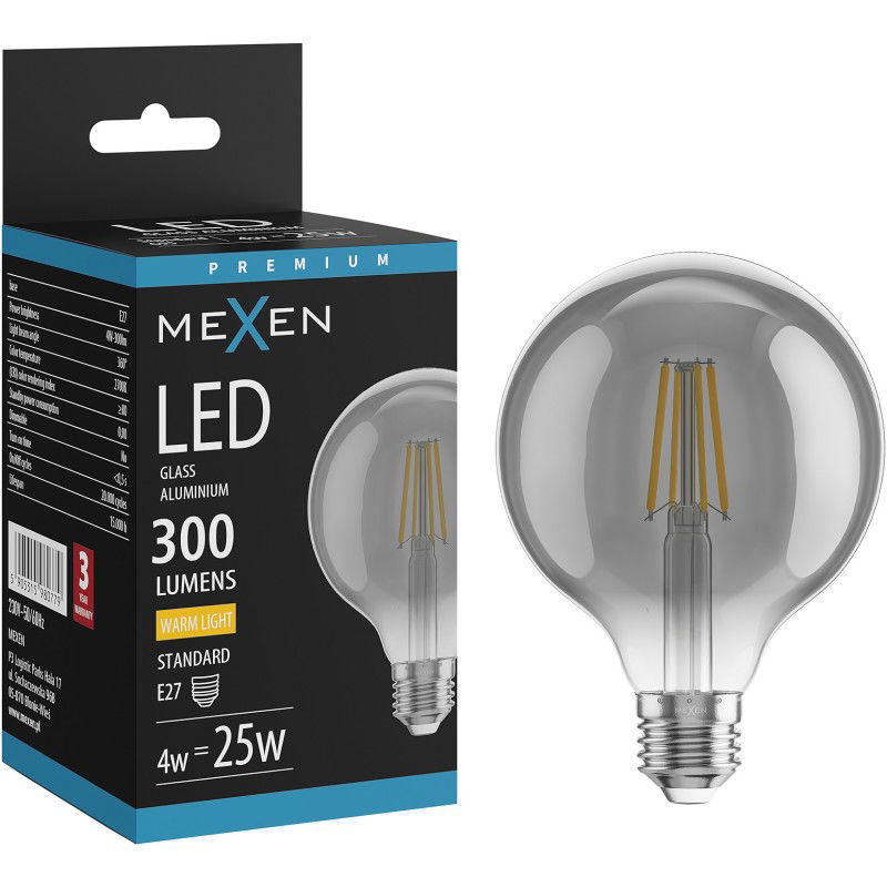 Mexen Vintis Bec LED filament E27, G95, 4W, Cald - 2700K, 300 lm, fumuriu - L157-E27-0427-70