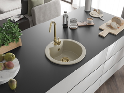 Mexen Diego chiuvetă de granit cu 1 cuvă 488 x 480 mm, bej, sifon auriu - 6512481000-69-G