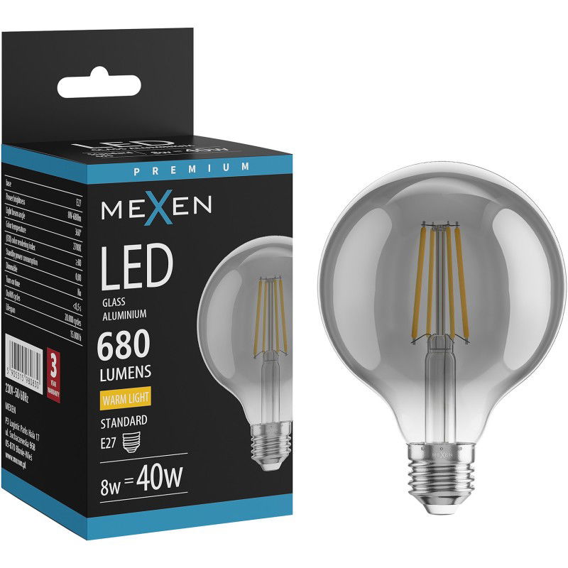 Mexen Vintis Bec LED filament E27, G95, 8W, Cald - 2700K, 680 lm, fumuriu - L157-E27-0827-70