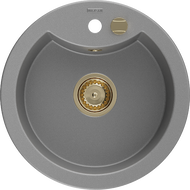 Mexen Diego chiuvetă din granit cu 1 compartiment 488 x 480 mm, gri, sifon auriu - 6512481000-71-G