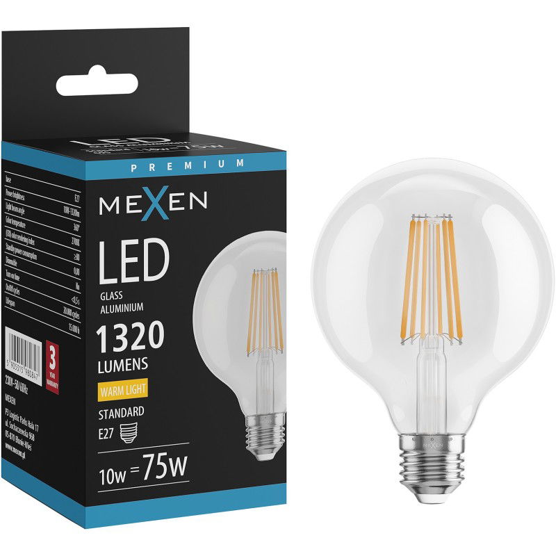 Mexen Vintis Bec LED filament E27, G95, 10W, Caldă - 2700K, 1320 lm, clar - L157-E27-1027-00