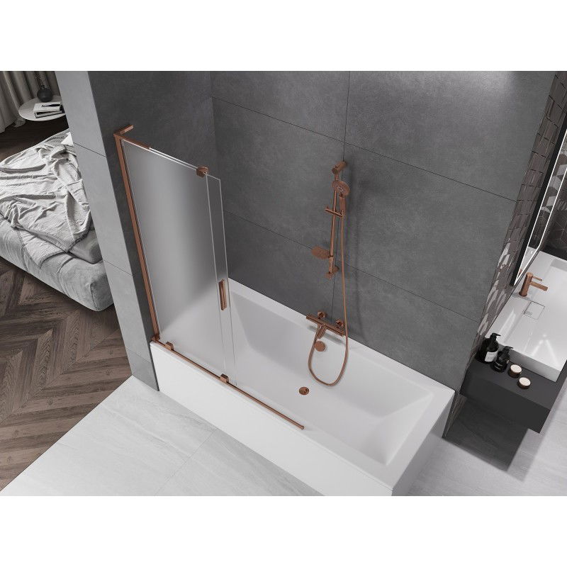 Mexen Velar L fürdőkád paraván 2 szárnyas toló 120 x 150 cm, matt, rózsaszín arany - 896-120-003-31-60