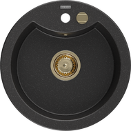 Mexen Diego chiuvetă granit 1-cameră 488 x 480 mm, negru/argintiu metalic, sifon auriu - 6512481000-73-G