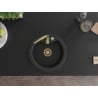 Mexen Diego 1-medencés gránit mosogató 488 x 480 mm, Fekete/Fém ezüst, szifon Arany - 6512481000-73-G