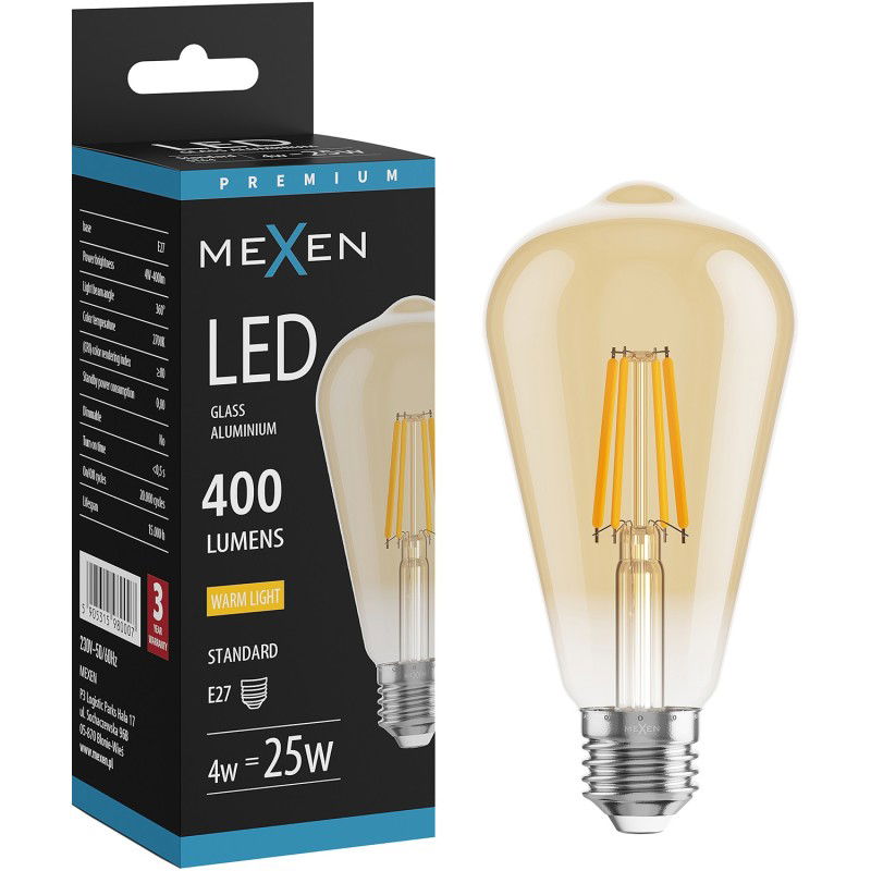 Mexen Vintis Bec LED cu filament E27, ST64, 4W, Cald - 2200K, 400 lm, chihlimbar - L152-E27-0422-50