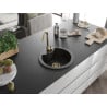 Mexen Diego chiuvetă din granit cu o cuvă 488 x 480 mm, negru/auriu metalic, sifon auriu - 6512481000-75-G