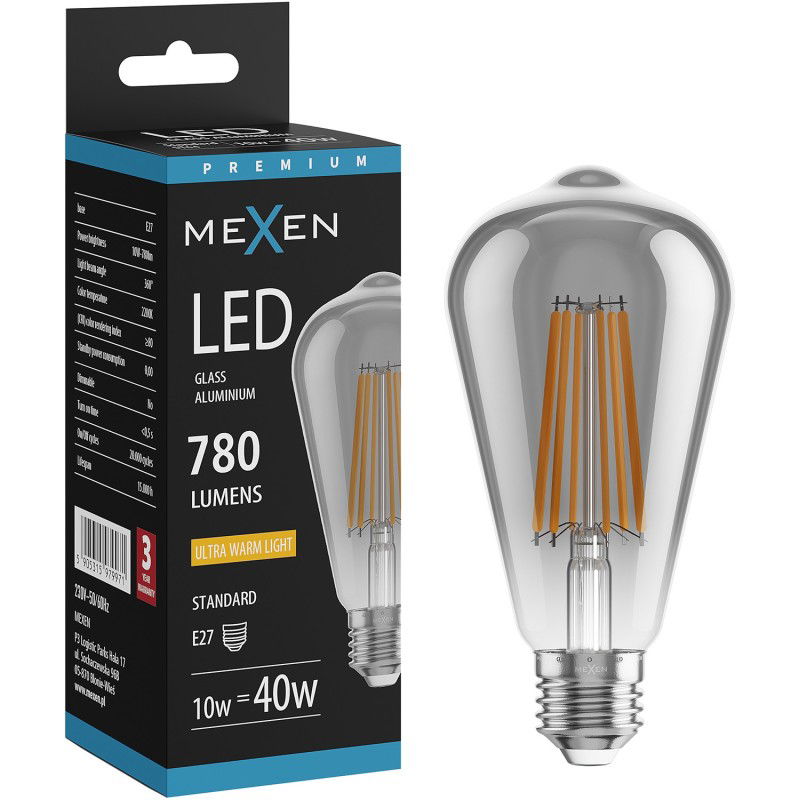 Mexen Vintis Bec LED filament E27, ST64, 10W, Caldă - 2200K, 780 lm, fum - L152-E27-1022-70
