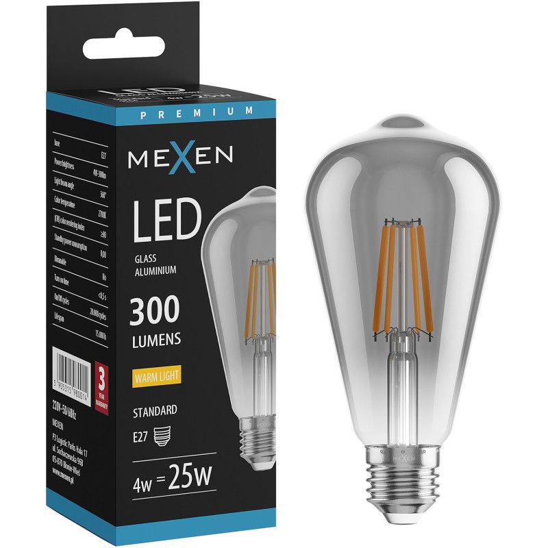 Mexen Vintis LED filament izzó E27, ST64, 4W, Meleg - 2700K, 300 lm, füstös - L152-E27-0427-70