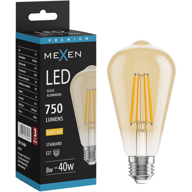 Mexen Vintis Bec filament LED E27, ST64, 8W, Cald - 2700K, 750 lm, ambra - L152-E27-0827-50