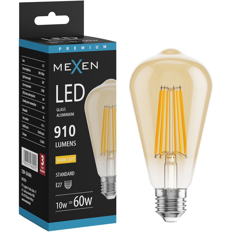 Mexen Vintis Bec LED filament E27, ST64, 10W, Caldă - 2700K, 910 lm, chihlimbar - L152-E27-1027-50