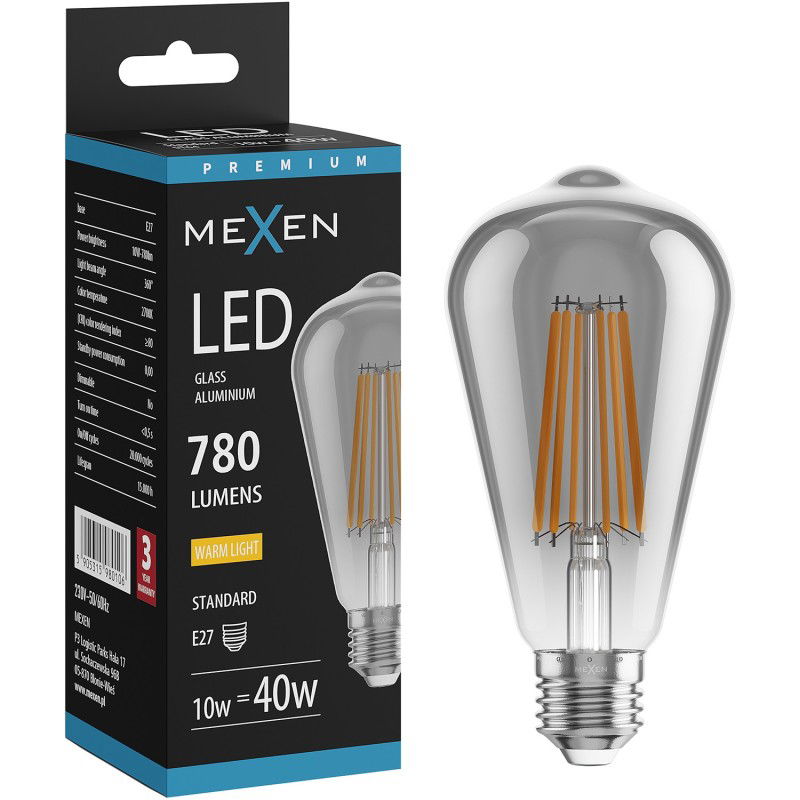 Mexen Vintis Bec LED filament E27, ST64, 10W, Cald - 2700K, 780 lm, fumuriu - L152-E27-1027-70