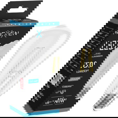 Mexen Vintis LED filament izzó E27, ST64, 6W, Hideg - 6500K, 720 lm, átlátszó - L152-E27-0665-00