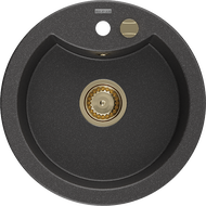 Mexen Diego chiuvetă de granit cu 1 compartiment 488 x 480 mm, negru cu pete, sifon auriu - 6512481000-76-G