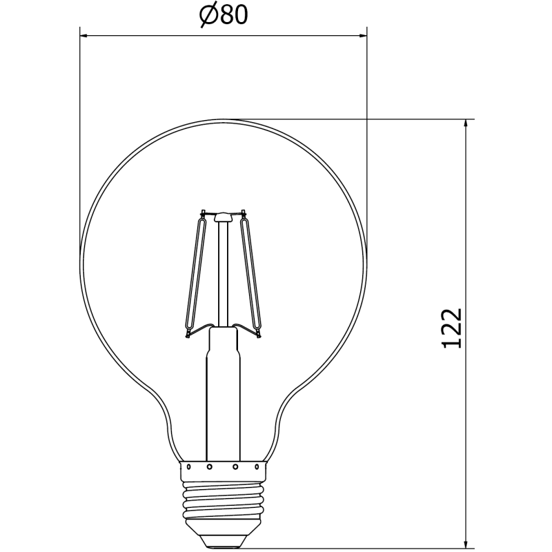 Mexen Vintis Bec LED filament E27, G80, 2W, Cald - 2200K, 180 lm, chihlimbar - L155-E27-0222-50