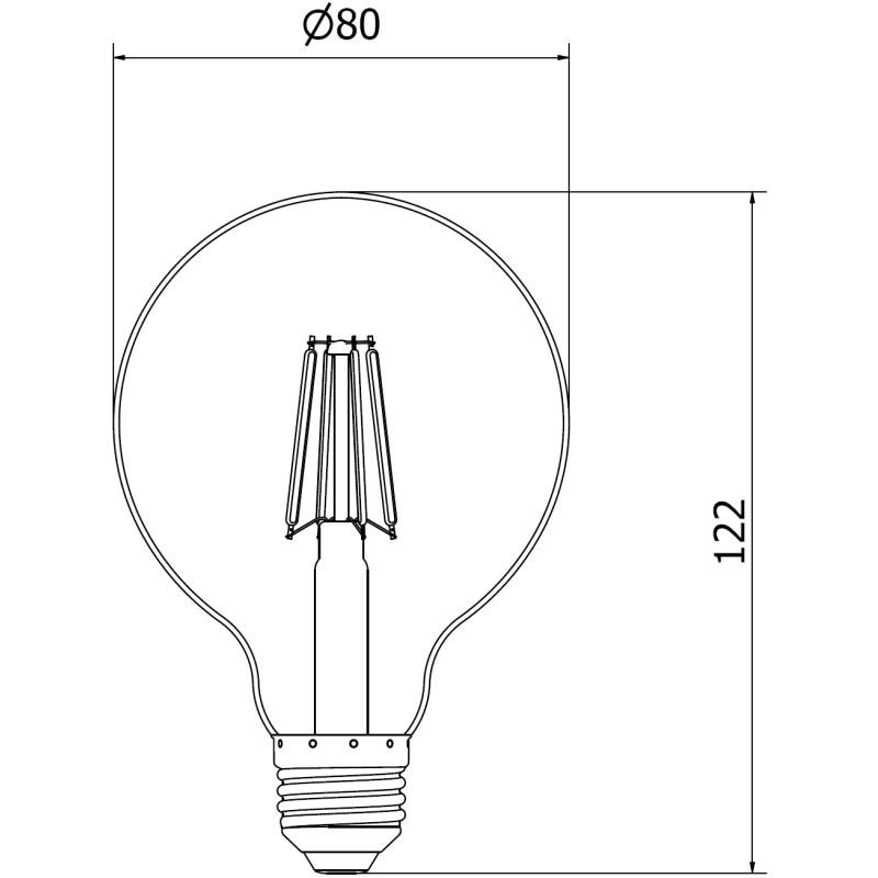 Mexen Vintis Bec LED filament E27, G80, 6W, Cald - 2700K, 720 lm, clar - L155-E27-0627-00