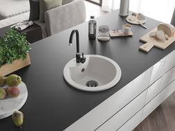 Mexen Diego chiuvetă de granit cu 1 compartiment 488 x 480 mm, Albă, sifon Neagră - 6512481000-20-B