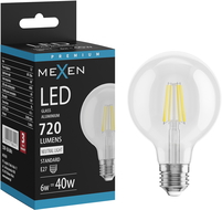 Mexen Vintis LED szálas izzó E27, G80, 6W, Semleges - 4000K, 720 lm, tiszta - L155-E27-0640-00