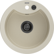 Mexen Diego gránit mosogatótálca, 1-medencés, 488 x 480 mm, bézs, fekete szifon - 6512481000-69-B